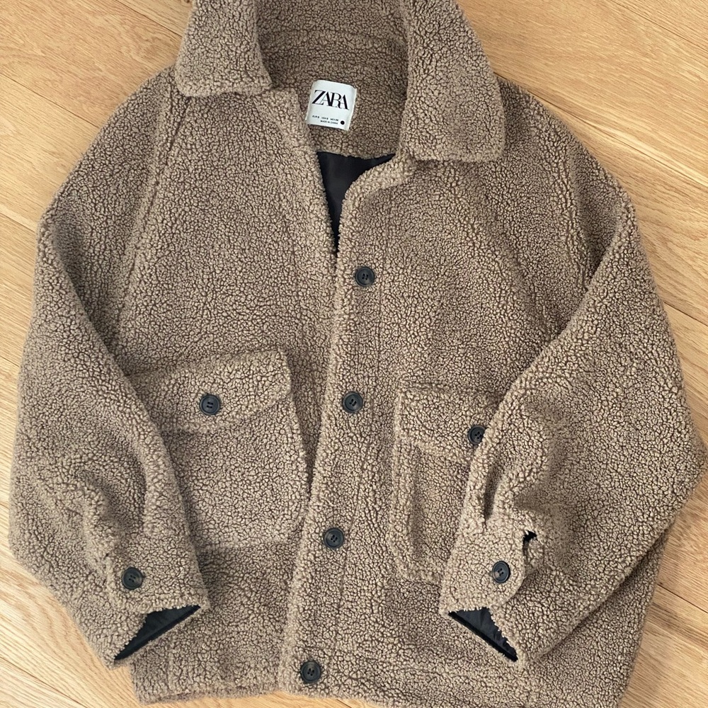 Zara - S - taupe brown teddy coat